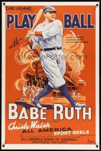 6t459 PLAY BALL WITH BABE RUTH S2 recreation 1sh 2001 incredible artwork of the baseball legend!