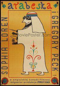 6t336 ARABESQUE Polish 23x33 '66 Gregory Peck, Sophia Loren, Flisak art of well-armed Arab man!