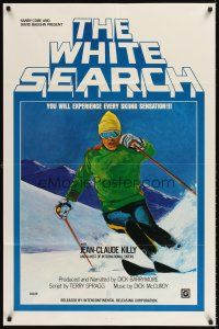 6t237 WHITE SEARCH 1sh '71 winter sports documentary, Jean-Claude Killy, really cool ski artwork!