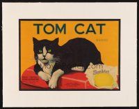 6w180 TOM CAT BRAND linen 9x12 lemon crate label '30s great art of lazy feline & Sunkist lemon!