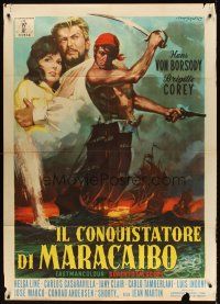 6w143 CONQUEROR OF MARACAIBO Italian 1p '61 cool art of barechested pirate by Rodolfo Gasparri!