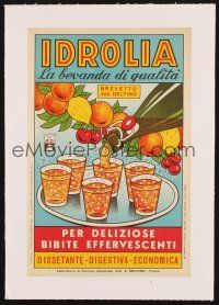 6w172 IDROLIA linen Italian 8x13 advertising poster '50s Delfino soft drink with art by Giachino!
