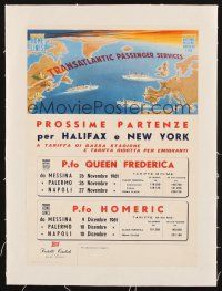 6w179 TRANSATLANTIC PASSENGER SERVICES linen Italian 10x14 advertising poster '61cruise ship routes!