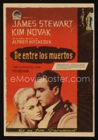 6w067 VERTIGO Spanish herald '58 Alfred Hitchcock classic, c/u James Stewart & blonde Kim Novak!