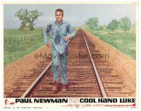 6x275 COOL HAND LUKE LC #6 '67 full-length close up of Paul Newman running on train tracks!
