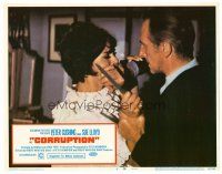 6x277 CORRUPTION LC #4 '68 Peter Cushing stops scared Sue Lloyd from stabbing him with knife!