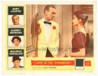 6x481 LOVE IN THE AFTERNOON LC '57 pretty Audrey Hepburn looks at Gary Cooper in tuxedo!