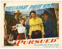 6x591 PURSUED LC #8 '47 Robert Mitchum is bound & sexy Teresa Wright is restrained!