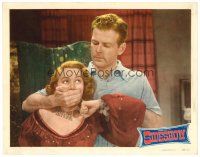 6x663 SIDESHOW LC #7 '50 tough T-man Don McGuire puts his hand over Tracy Roberts' mouth!