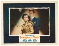 6x693 STRANGERS ON A TRAIN LC #7 '51 Robert Walker with his gloved hands on Ruth Roman's shoulders!