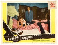 6x019 SUNSET BOULEVARD LC #4 '50 Wiliam Holden watches crazy Gloria Swanson on phone in bed!