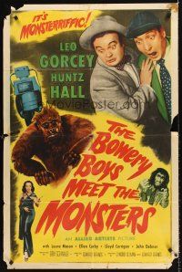 6y112 BOWERY BOYS MEET THE MONSTERS 1sh '54 Huntz Hall & Leo Gorcey with wacky ape!