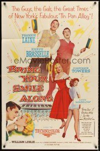 6y126 BRING YOUR SMILE ALONG 1sh '55 sexy Constance Towers & Lucy Marlow, first Blake Edwards!