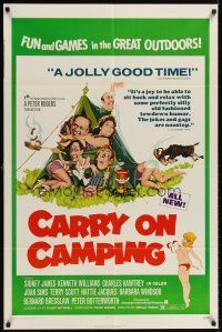 6y147 CARRY ON CAMPING 1sh '71 Sidney James, English nudist sex, wacky camping artwork!
