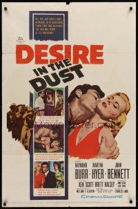6y211 DESIRE IN THE DUST 1sh '60 only the hot sun was witness to Martha Hyer's shameless sin!