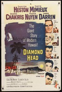 6y222 DIAMOND HEAD 1sh '62 Charlton Heston, Yvette Mimieux, Howard Terpning art of Hawaii!