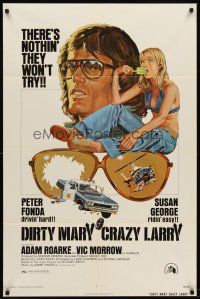 6y225 DIRTY MARY CRAZY LARRY 1sh '74 art of Peter Fonda & sexy Susan George sucking on popsicle!