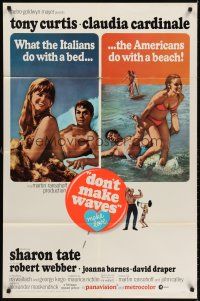6y231 DON'T MAKE WAVES 1sh '67 Tony Curtis with super sexy Sharon Tate & Claudia Cardinale!