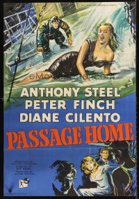 6y667 PASSAGE HOME English 1sh '55 sexy Diane Cilento, great art of storm at sea & sexy girl!