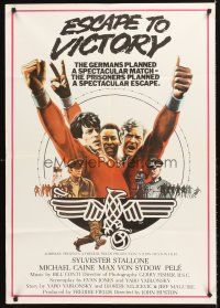 6y946 VICTORY English 1sh '81 John Huston, Stallone, Caine & Pele, Escape to Victory!