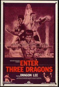6y260 DRAGON ON FIRE 1sh R80s Dragon Lee & Bolo Yeung kung-fu action, Enter Three Dragons!