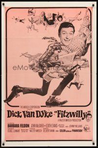 6y293 FITZWILLY int'l 1sh '68 great comic art of Dick Van Dyke & sexy Barbara Feldon!