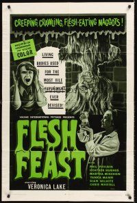6y295 FLESH FEAST 1sh '70 cheesy horror starring Veronica Lake, of all people!