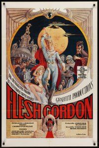 6y296 FLESH GORDON 1sh '74 sexy sci-fi spoof, wacky erotic super hero art by George Barr!