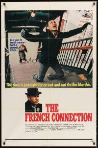 6y316 FRENCH CONNECTION int'l 1sh '71 Gene Hackman in movie chase, directed by William Friedkin!