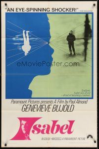 6y446 ISABEL 1sh '68 weird art of Genevieve Bujold in an eye-spinning Canadian shocker!