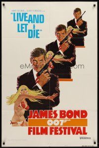 6y451 JAMES BOND 007 FILM FESTIVAL style A 1sh '76 art of Roger Moore as 007 w/sexy girl!