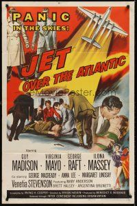 6y459 JET OVER THE ATLANTIC 1sh '59 Guy Madison, Virginia Mayo, George Raft, panic in the skies!