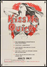 6y482 KISS ME QUICK 1sh '64 wild horror sex, pelts you in the eye with a big cherry pie!