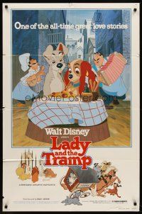 6y484 LADY & THE TRAMP 1sh R80 Walt Disney romantic canine dog classic cartoon!