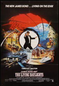 6y507 LIVING DAYLIGHTS English 1sh '87 most dangerous Timothy Dalton as James Bond with gun!