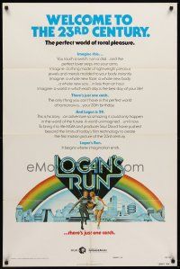 6y509 LOGAN'S RUN advance 1sh '76 art of Michael York & Jenny Agutter running away by Charles Moll!