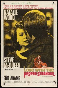 6y526 LOVE WITH THE PROPER STRANGER 1sh '64 romantic close up of Natalie Wood & Steve McQueen!