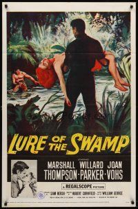 6y527 LURE OF THE SWAMP 1sh '57 two men & a super sexy woman find their destination is Hell!