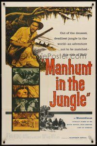 6y553 MANHUNT IN THE JUNGLE 1sh '58 Matto Grosso Amazon, the deadliest jungle in the world!