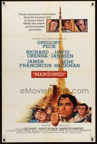 6y557 MAROONED style C 1sh '69 Gregory Peck & Gene Hackman, great Terpning cast & rocket art!