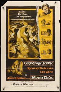 6y572 MOBY DICK 1sh '56 John Huston, great art of Gregory Peck & the giant whale!