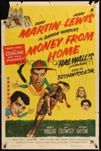 6y577 MONEY FROM HOME 1sh '54 3-D Dean Martin & horse jockey Jerry Lewis!