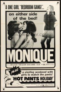 6y578 MONIQUE/HOT PANTS HOLIDAY 1sh '70s lesbian sexploitation double-bill!