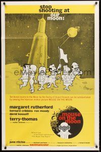 6y590 MOUSE ON THE MOON 1sh '63 cool cartoon art of English astronauts on moon!