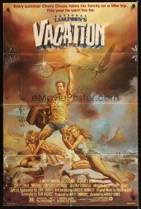 6y603 NATIONAL LAMPOON'S VACATION 1sh '83 sexy exaggerated art of Chevy Chase by Boris Vallejo!