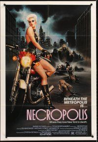 6y609 NECROPOLIS 1sh '86 art of sexy LeeAnne Baker on motorcycle w/zombies!