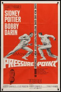 6y691 PRESSURE POINT 1sh '62 Sidney Poitier squares off against Bobby Darin, cool art!
