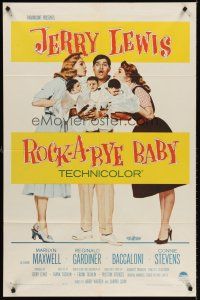 6y733 ROCK-A-BYE BABY 1sh '58 Jerry Lewis with Marilyn Maxwell, Connie Stevens, and triplets!