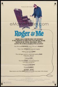 6y736 ROGER & ME 1sh '89 1st Michael Moore documentary, about General Motors CEO Roger Smith!