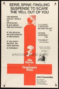 6y742 ROSEMARY'S BABY 1sh '68 Roman Polanski, Mia Farrow, different upside-down cross image!